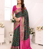 Green women bandhani zari silk blend designer patola saree
