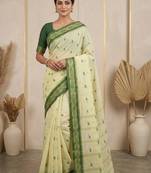 Cream pure cotton taant saree