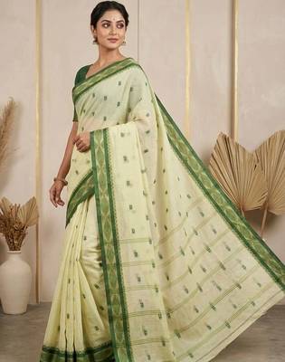 Cream pure cotton taant saree 3