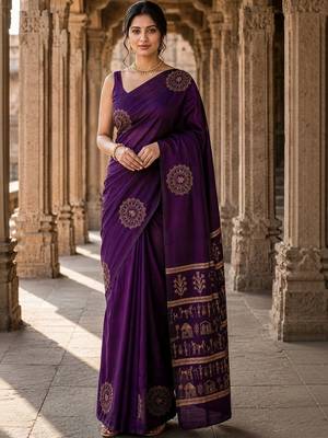 Purple woven design silk blend designer banarasi saree 1