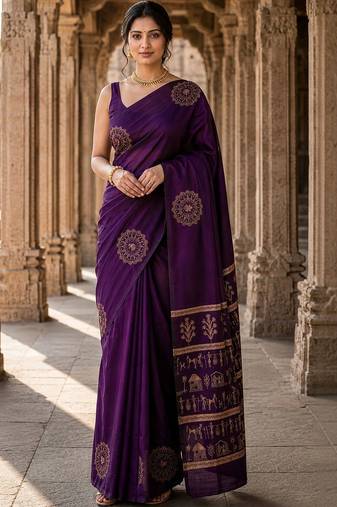 Purple woven design silk blend designer banarasi saree