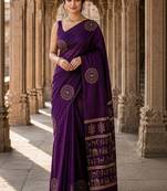 Purple woven design silk blend designer banarasi saree