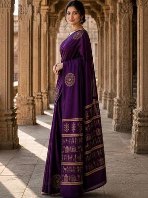 Purple woven design silk blend designer banarasi saree 2