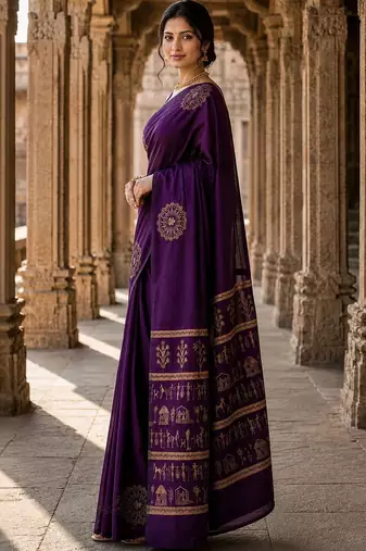 Purple woven design silk blend designer banarasi saree