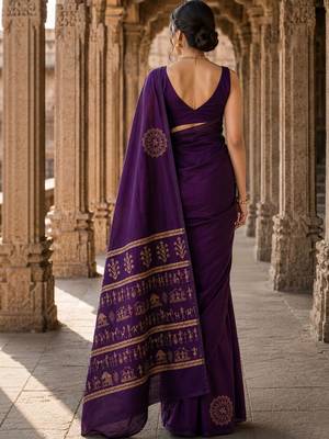 Purple woven design silk blend designer banarasi saree 3