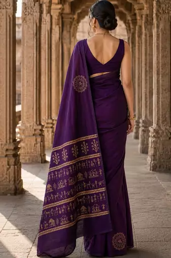 Purple woven design silk blend designer banarasi saree