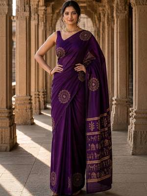 Purple woven design silk blend designer banarasi saree 4