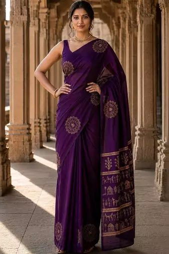 Purple woven design silk blend designer banarasi saree