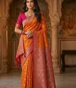 Orange orange woven design zari art silk banarasi saree for women