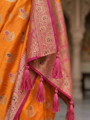 Orange orange woven design zari art silk banarasi saree for women 3