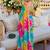 Multicolor tie and dye sequinned pure georgette leheriya saree