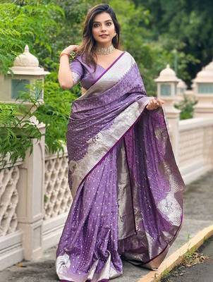 Purple woven design zari banarasi saree 1