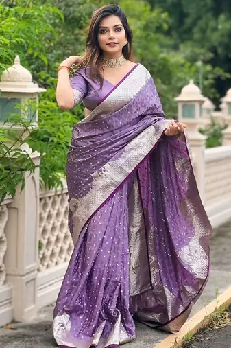 Purple woven design zari banarasi saree