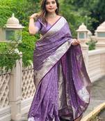 Purple woven design zari banarasi saree