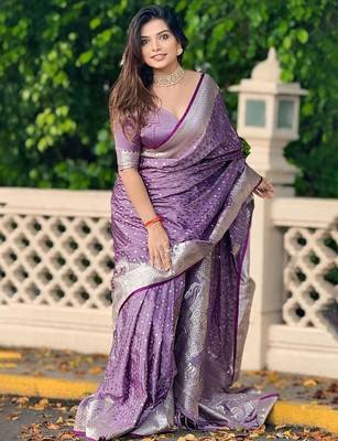 Purple woven design zari banarasi saree 2