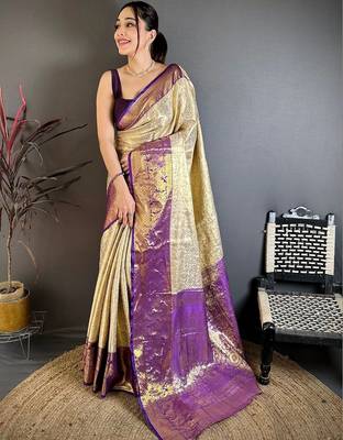 Purple woven design zari silk blend designer kanjeevaram saree 1