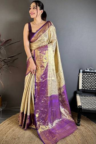 Purple woven design zari silk blend designer kanjeevaram saree