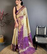 Purple woven design zari silk blend designer kanjeevaram saree