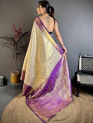 Purple woven design zari silk blend designer kanjeevaram saree 2