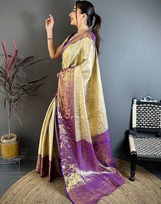 Purple woven design zari silk blend designer kanjeevaram saree 3