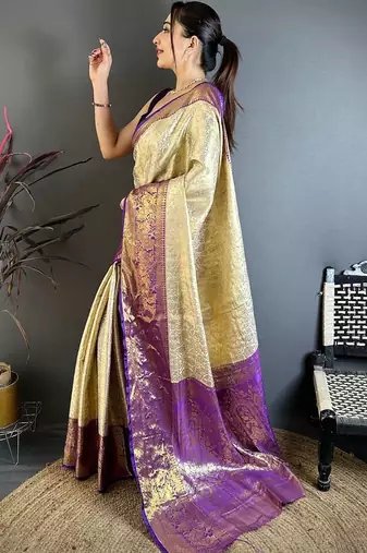 Purple woven design zari silk blend designer kanjeevaram saree