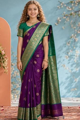 Purple zari art silk saree