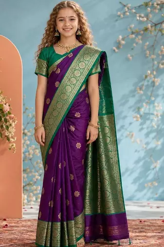 Purple zari art silk saree