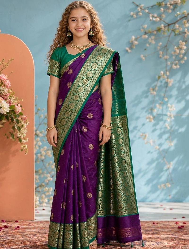 Purple zari art silk saree