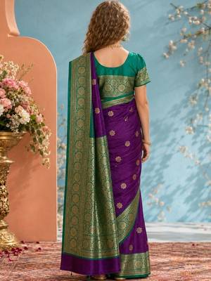 Purple zari art silk saree 3