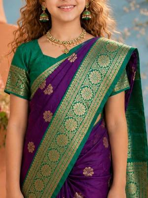 Purple zari art silk saree 4