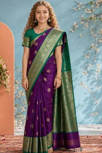 Purple zari art silk designer kanjeevaram saree