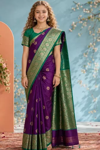 Purple zari art silk designer kanjeevaram saree