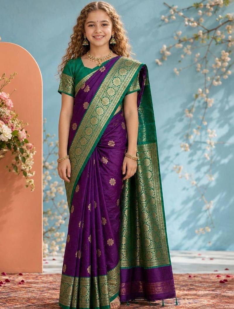 Purple zari art silk designer kanjeevaram saree