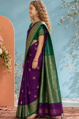 Purple zari art silk designer kanjeevaram saree