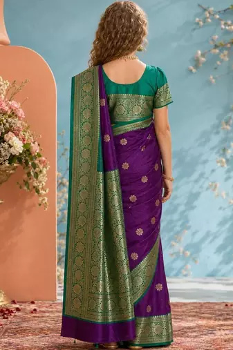 Purple zari art silk designer kanjeevaram saree