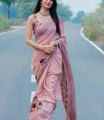 Pink designer digital printed pure linen saree