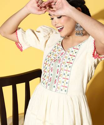Women's pure cotton embroidered crausha lace a line dress 5