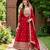 Women's red embroidered  anarkali kurta set with pant and dupatta