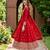 Women's red embroidered  anarkali kurta set with pant and dupatta