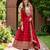 Women's red embroidered  anarkali kurta set with pant and dupatta