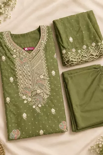 Women’s embroidered unstitched salwar suit dress material with dupatta