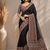 Dark Brown Color Ajarakh Print With Mirror Work And Beautiful Tussle Crepe Silk Saree