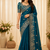 Teal Color Sequance And Zari Embroidery Work Silk Saree