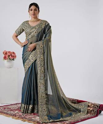 bollywood mor heavily encrusted sequin border shimmer saree with unstitched blouse 1