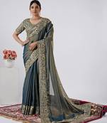 bollywood mor heavily encrusted sequin border shimmer saree with unstitched blouse