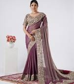 pure wine heavily encrusted sequin border shimmer saree with unstitched blouse