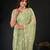 elegance green hand-embroidered floral motifs chiffon saree with unstitched blouse