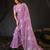 latest purple hand-embroidered floral motifs chiffon saree with unstitched blouse
