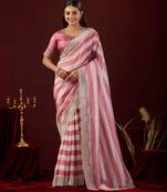 fashionable rose stone and bead embroidery border chiffon saree with unstitched blouse