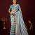 soft silk teal blue stone and bead embroidery border chiffon saree with unstitched blouse